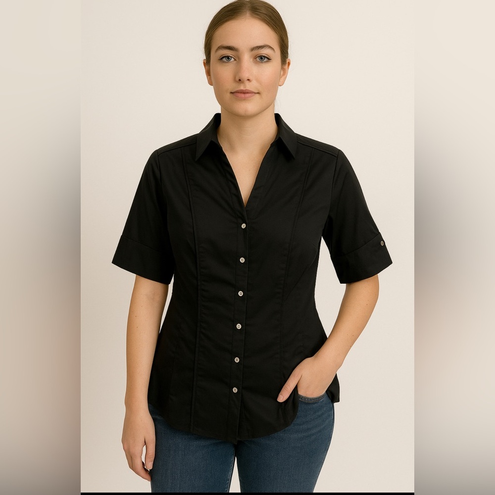 New York & Company 7th Avenue Button Up Black Blouse